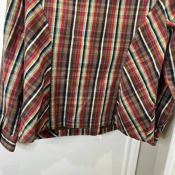 Christopher and Banks Red Green Brown Plaid Button Up Jacket Shirt Womens Size L - Picture 9 of 10